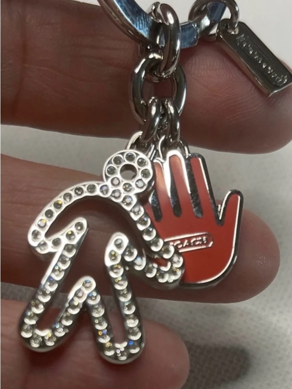 Coach Red Enamel Hand & Charm Keychain with Pen